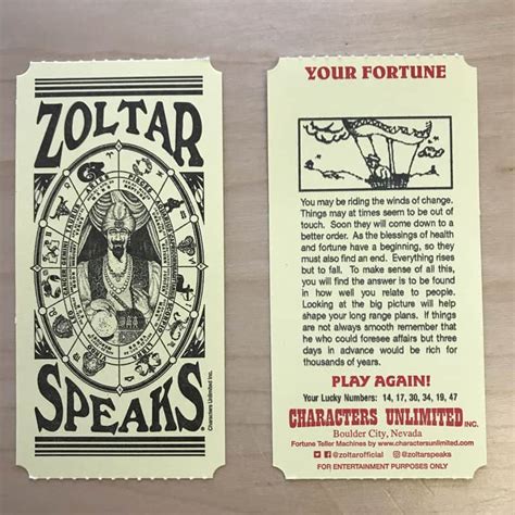 Zoltar Fortune Cards Printable